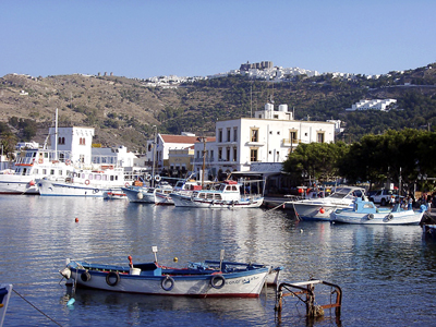 Patmos. Port of Skala toward monastery at Chora. Photo by Ferrell Jenkins. BiblicalStudies.info