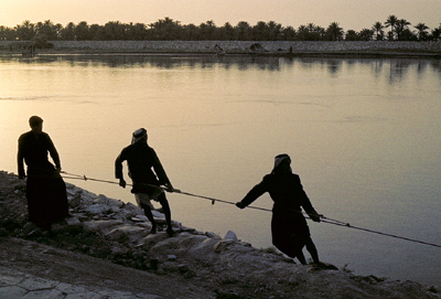 Sunset on River Euphrates at Nasiriyah, Iraq. Photo by Ferrell Jenkins in 1970. Biblicalstudies.info.